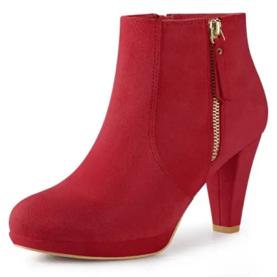 Perphy Women's Suede Platform Round Toe Chunky Heels Ankle Boots image {7}