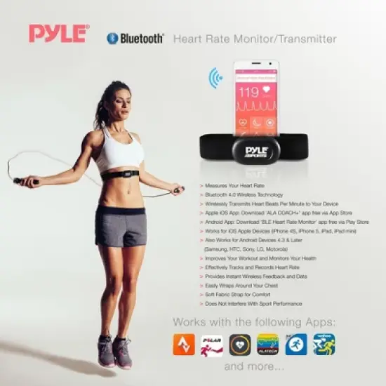 Pyle Bluetooth Training Heart Rate Monitor & Transmitter &ndash; Wireless, Soft Fabric Chest Strap, iOS & Android Compatible image {1}
