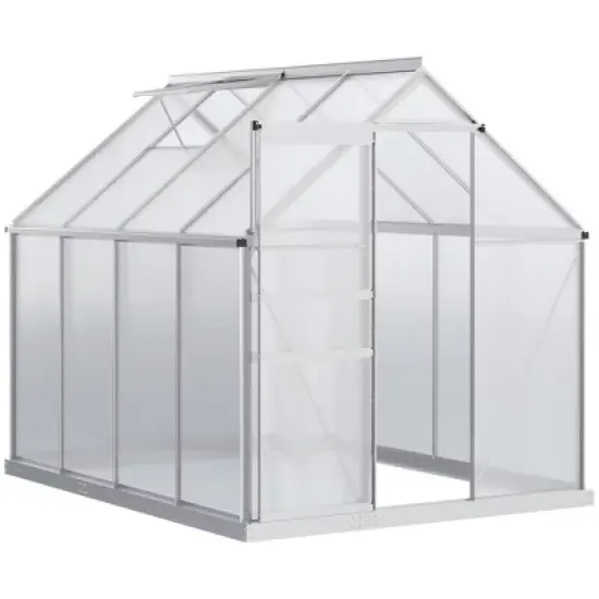Outsunny Aluminum Greenhouse, Polycarbonate Walk-in Garden Greenhouse Kit with Adjustable Roof Vent, Rain Gutter and Sliding Door for Winter, Silver image {8}