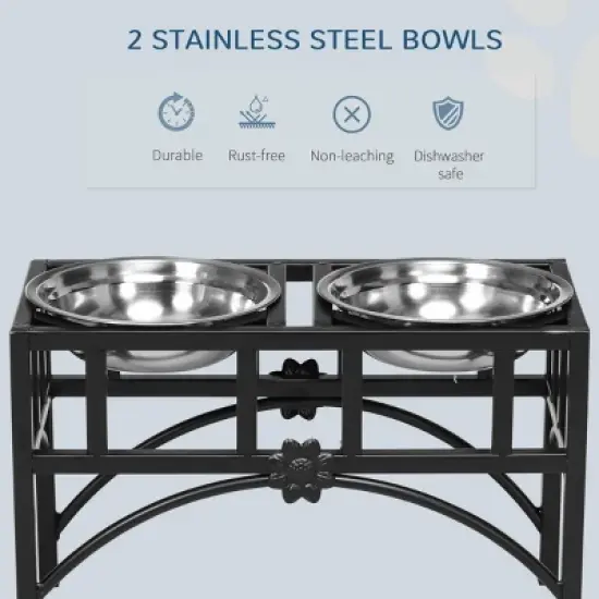 INFURNIC Pet Bowl Elevated Dog Feeding Station with Stainless Steel Bowls Non Slip Heavy Duty Design, Black, 17"*8.25"*10.5" image {4}