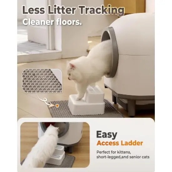 HINXIETIE Self Cleaning Litter Box, 100L Automatic Litter Box Self Cleaning for Multiple Cats, Smart Robot Litter Box with APP Control, Trap Mat image {4}