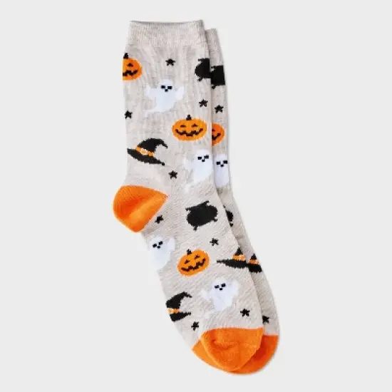 Women's Halloween Icons Crew Socks - Hyde and EEK! Boutique&trade; Oatmeal Heather/Orange/Black 4 - 10 image {3}