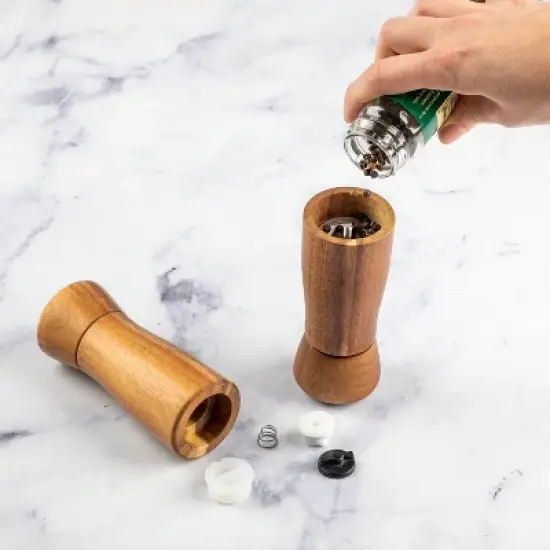 2pc Acacia Indented Salt Shaker & Pepper Grinder Set: Brown Spice Mills, 4.02" Height, 5" Width - Threshold&trade; image {4}