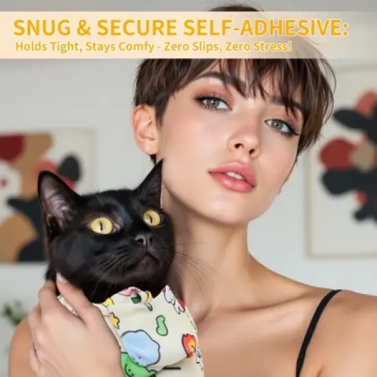 Unique Bargains Multifunctional Grooming Cat Wrap Yellow image {4}
