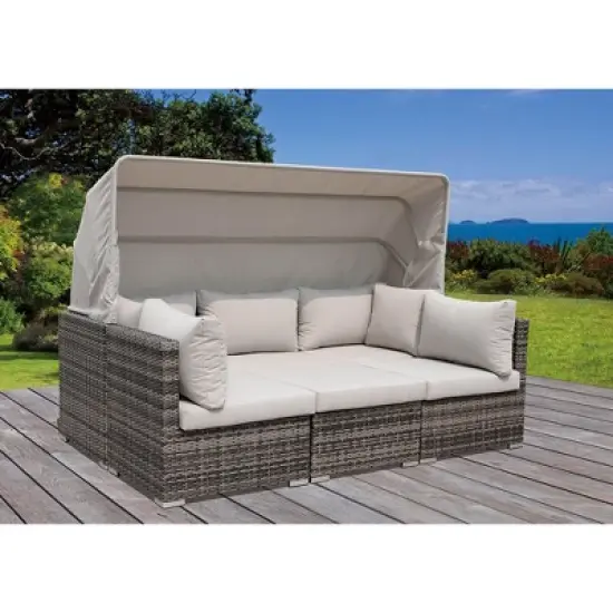 Courtyard Casual Taupe Aurora Outdoor Sectional to Daybed Combo with Canopy image {1}