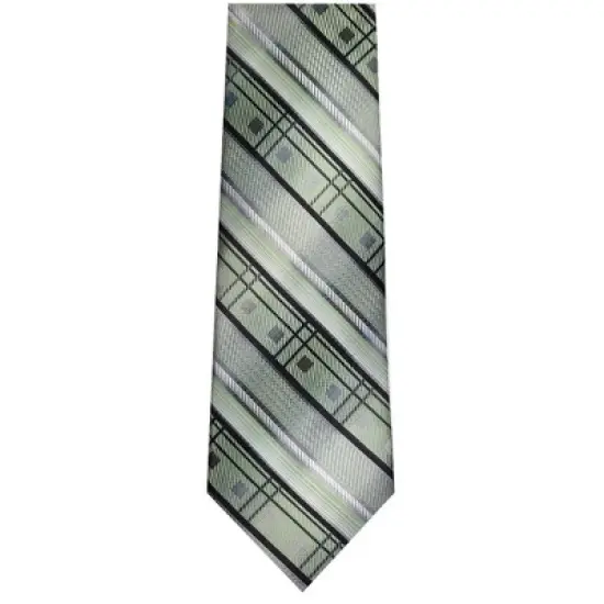 TheDapperTie Men's Green, Black And White Stripes Necktie with Hanky image {1}