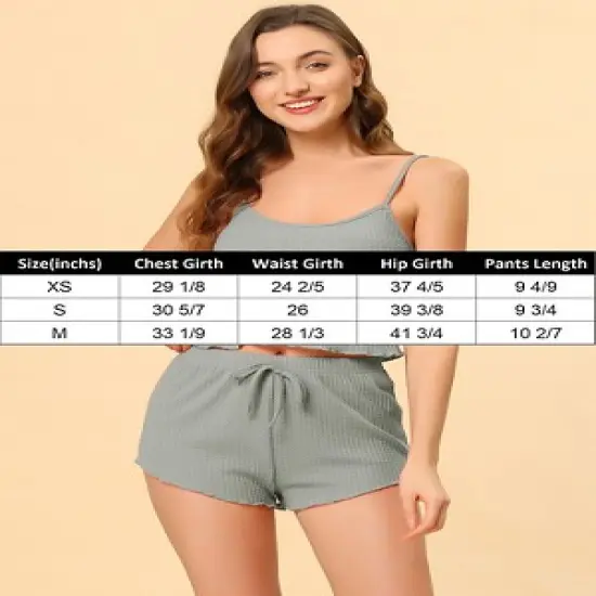cheibear Womens Sleepwear Pajama Knit Spaghetti Strap Cami Tops Shorts Lounge Pj Set image {4}