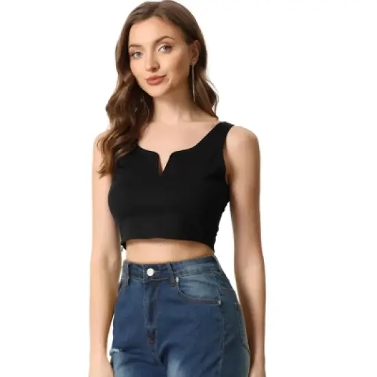 Allegra K Women's Deep V Neck Side Zip Casual Tank Tops image {5}