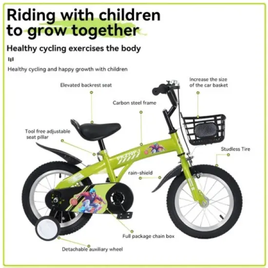 Aukfa 16-Inch Kids Bike with Training Wheels and Stand, Adjustable Seat and Handlebars,For Boys and Girls Aged 4-8 image {3}
