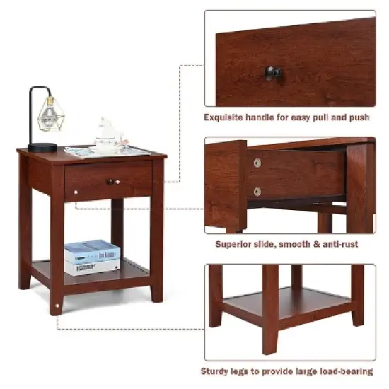 Costway Night Stand End Side Table Bedside Accent Table with Drawer and Storage Shelf image {5}