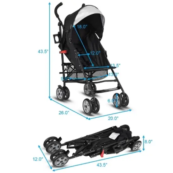 Infans Baby Lightweight Stroller, Compact Travel Stroller, Adjustable Backrest & Canopy, Foldable Umbrella Stroller for Toddlers, Black image {6}