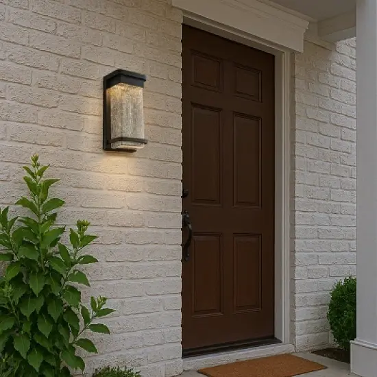 ALOADECOR 1-Light H12 in Modern Seeded Glass Integrated LED Outdoor Wall Sconce with Dusk to Dawn Sensor in Matte Black for Porch Patio image {3}