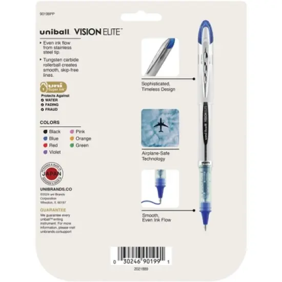 uniball Vision Elite Roller Ball Stick Pen, 0.8 mm Bold Tip, Assorted Colors, Set of 8 image {4}