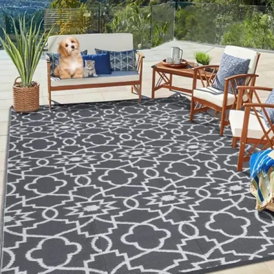 homfan Outdoor Rug - Waterproof Reversible for Patio, RV, Deck, Backyard image {6}