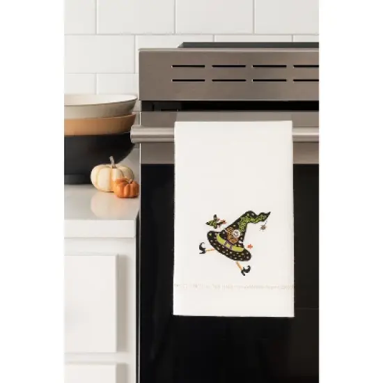 C&F Home Ms. Muffet Cream & Black Witch Hat Halloween Flour Sack Embroidered Dish Towel image {1}