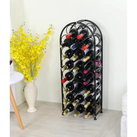 Itopfox 23 Bottle Arched Freestanding Floor Metal Wine Rack Holder Stand for Kitchen Bar Cellar Dining Room Black image {4}