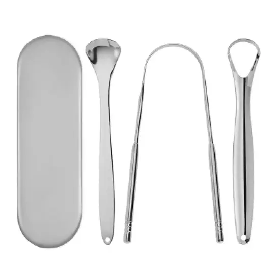 YEVYO Tongue Scraper for Adults (3 Pack)- 100% Stainless Steel Tongue Cleaner with Travel Case - Metal Tongue Scraper to Reduce Bad Breath image {6}