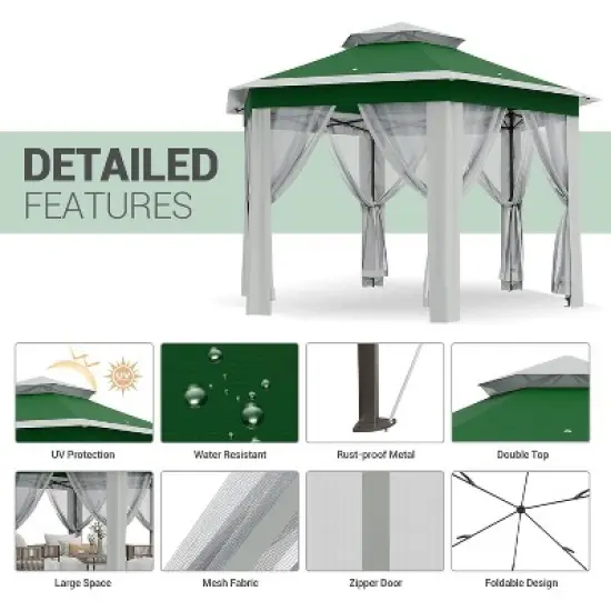 13x13 Pop-Up Gazebo, Hexagon Canopy Tent with Mosquito Net, 6-Sided Canopy Outdoor Gazebo for Backyard & Patio Furniture, Large Shade Tent image {3}