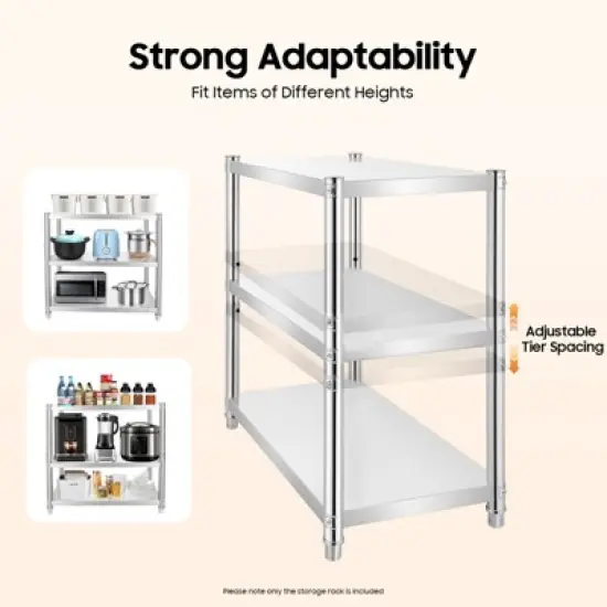 YIYIBYUS 3-Tier Stainless Steel Shelf Height Adjustable Storage Rack for Various Kitchen Utensils, Supplies, Food image {5}