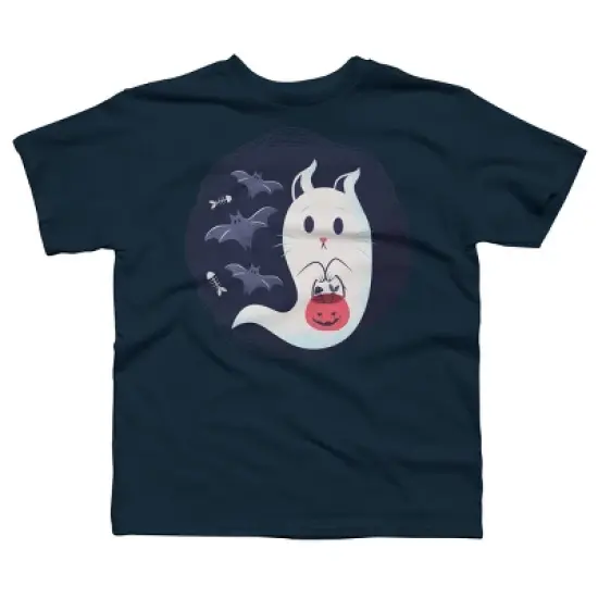 Boy's Design By Humans halloween ghost cat By ArtStyleAlice T-Shirt image {5}