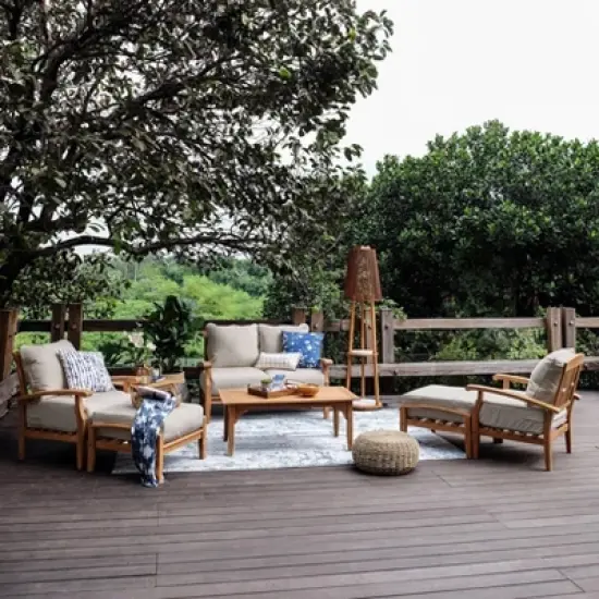 Cambridge Casual Caterina Teak Outdoor Patio Ottoman with Cushion image {2}