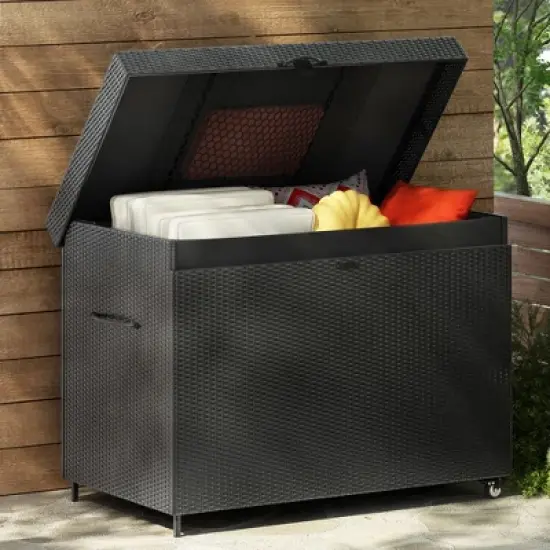 Bigget Outdoor 230 Gallon Steel Wicker Patio Deck Storage Box image {6}