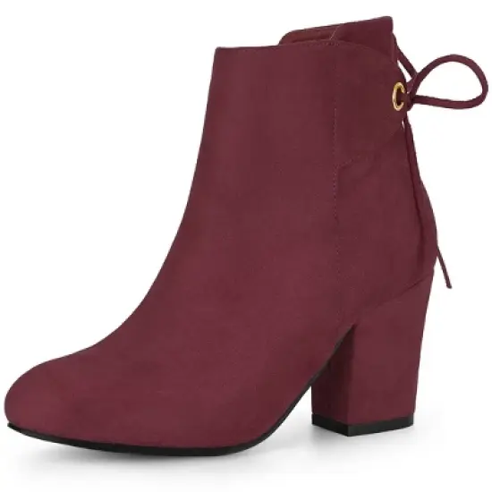 Allegra K Women's Round Toe Block Heel Back Zipper Ankle Boots image {8}