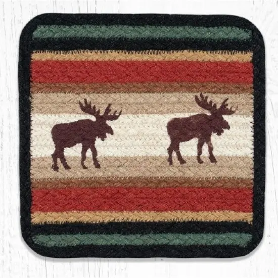 Earth Rugs V-19 Moose Square Jute Trivet 10"x10" Rustic Table Protector image {3}