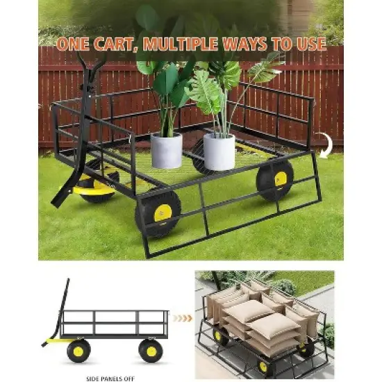 Heavy Duty Garden Wagon Cart with 10" All-Terrain Tires, 2-in-1 Convertible Steel Utility Cart Removable Mesh Sides, 180&deg; Swivel Handle for Yard/Lawn image {5}