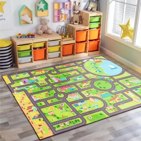 Sorbus 60"x79" City Roads Themed Washable Rug for Kids - For playrooms, classrooms, and bedrooms image {7}