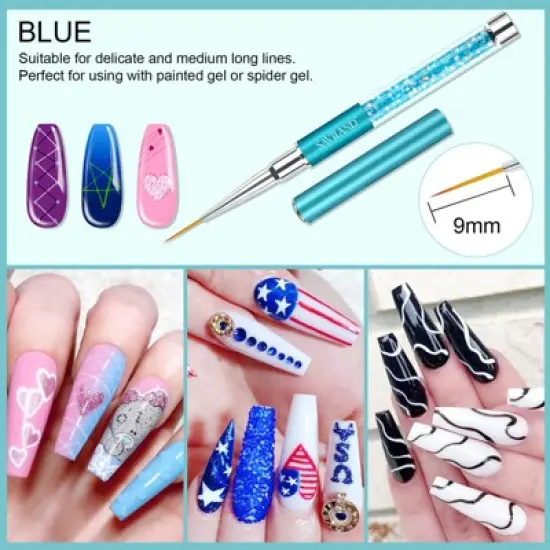 Saviland 6-Piece Crushed Diamond Liner Brush Pens for Nail Art - Gel Polish Painting & Line Drawing Kit, 7-23mm Sizes. image {3}