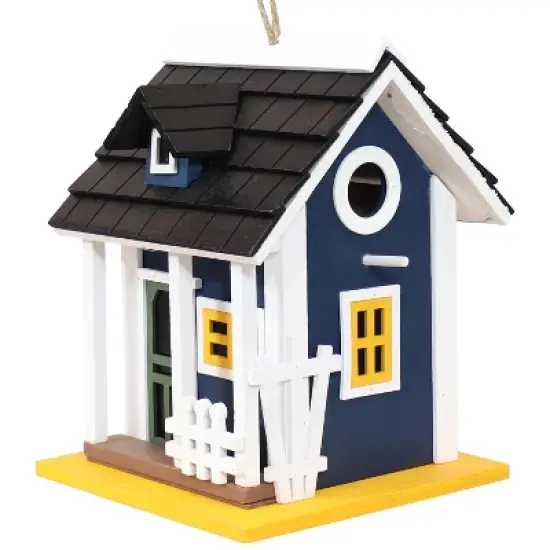 Sunnydaze 9.25" Charming Cottage Wood Hanging Bird House with Solar Light Blue image {11}