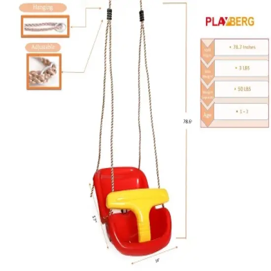 PLAYBERG Red Plastic Baby and Toddler Swing Seat with Hanging Ropes image {6}