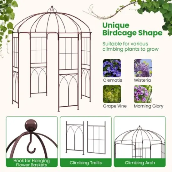 Tangkula 7&rsquo; x 8.4&rsquo; Birdcage Shape Garden Arbor Heavy Duty Metal Garden Gazebo Pergola w/ Trellis Plant Stand Rack for for Climbing Plants image {9}