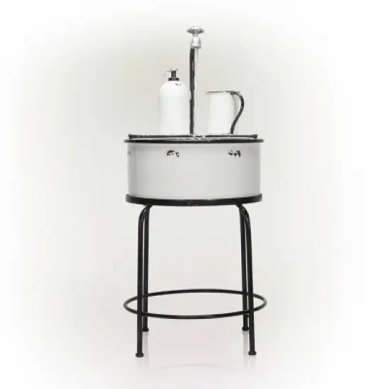 34" Metal Antique Cylindrical Fountain Sink with Stand White - Alpine Corporation image {4}