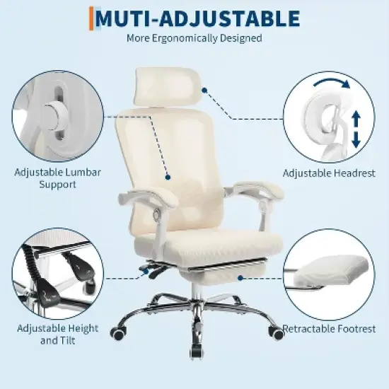 Ergonomic Office Chair with Adjustable Lumbar Support & Footrest, High-Back Mesh Computer Chair, 400LB Capacity for Home, Office, and Gaming image {7}