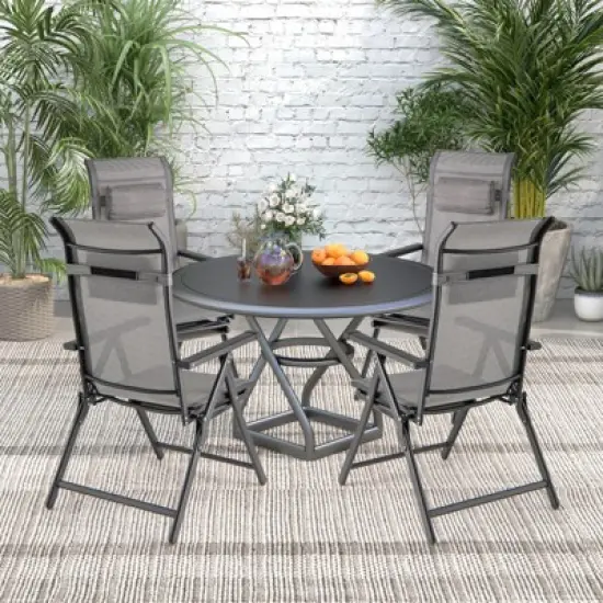 Tangkula Folding Patio Chairs Set of 4 Lounge Chairs w/ 10-Level Adjustable Backrests image {1}