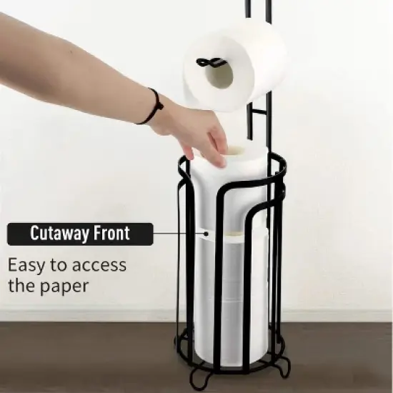 FURNIinspire 2pc Tissue Paper Roll Stand Shelf Bathroom Toilet Paper Storage Holder Floor Standing Toilet Paper Dispenser, Black, 15.8"*7.22"*7.22" image {4}