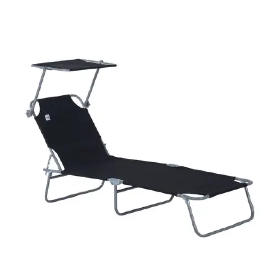 PAGED Folding Chaise Lounge Pool Chairs Adjustable Camping Chair with Canopy Shade Steel Frame and Side Pocket for Porch, Camping, Patio image {6}