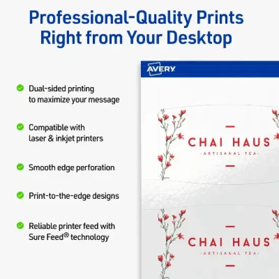 Avery Arched Business Cards, 2" x 3-1/2", Glossy White, 200 Total image {1}