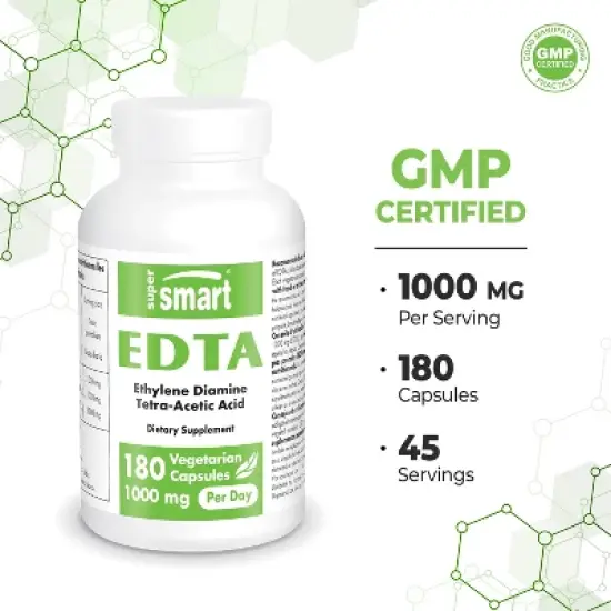 Supersmart EDTA 1000mg per Day - Calcium Disodium EDTA Supplement | Non-GMO & Gluten Free - 180 Vegetarian Capsules image {3}