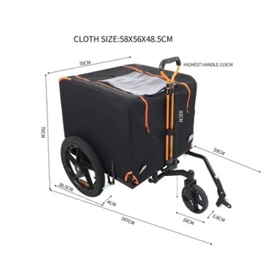 Whisen 2-in-1 Bike & Pull-Behind Pet Trailer, Convertible Dog/Cat Carrier with Detachable Hitch & Towing Handle, All-Terrain Wheels - Orange & Black image {7}