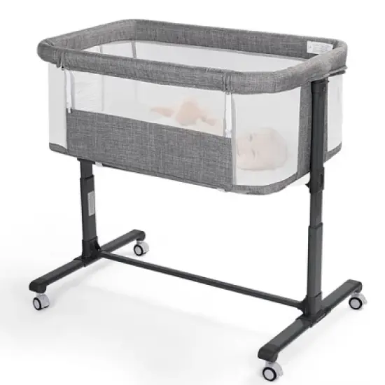 Kinder King Baby Bassinet 2 in 1 Bedside Sleeper,Folding Portable w/Storage Basket All-Sided Mesh 6 Adjustable Height Comfy Mattress image {9}