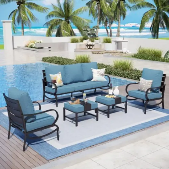 Captiva Designs 5pc Metal Patio Furniture Conversation Set with Ottomans for Garden Porch Backyard image {10}