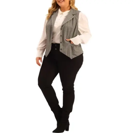 Agnes Orinda Women's Plus Size Vintage Work Button Steampunk Plaid Waistcoat Vest image {1}
