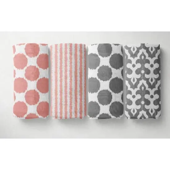 Bacati - Ikat Chevron Coral Grey Girls 6 pc Crib Set with 4 Muslin Swaddle Blankets image {3}