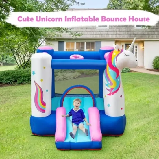 Costway Slide Bouncer Inflatable Jumping Castle Basketball Game Without Blower image {3}