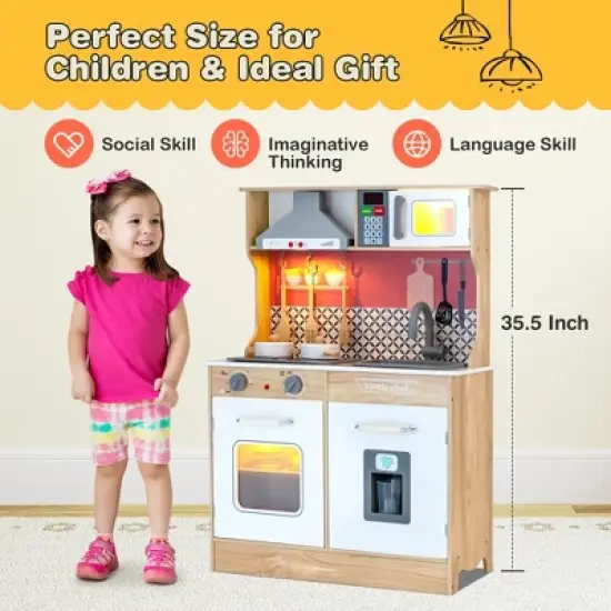 Costway Wooden Kitchen Playset Multi-Functional Pretend Cooking Set w/ Lights & Sounds image {6}
