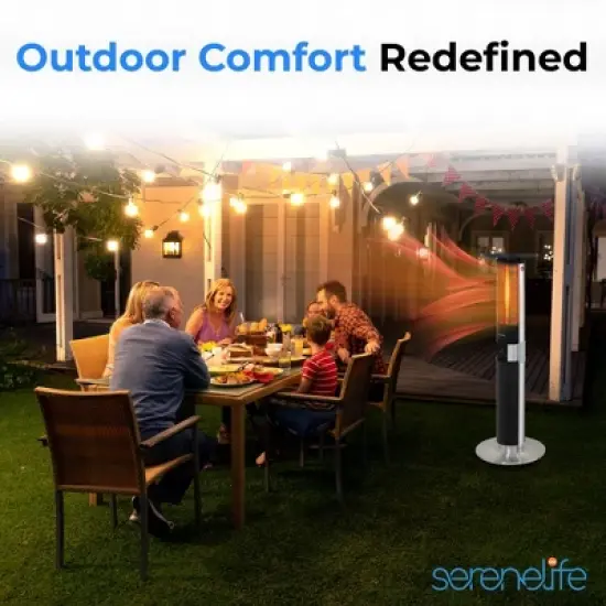 SereneLife 1500W Infrared Patio Heater, Electric, Indoor/Outdoor, Portable Tower, Remote Control, Black (SLOHT44) image {6}