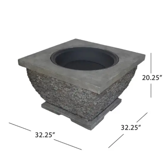 32" MgO Light-Weight Concrete Wood Burning Square Fire Pit, Grey image {5}